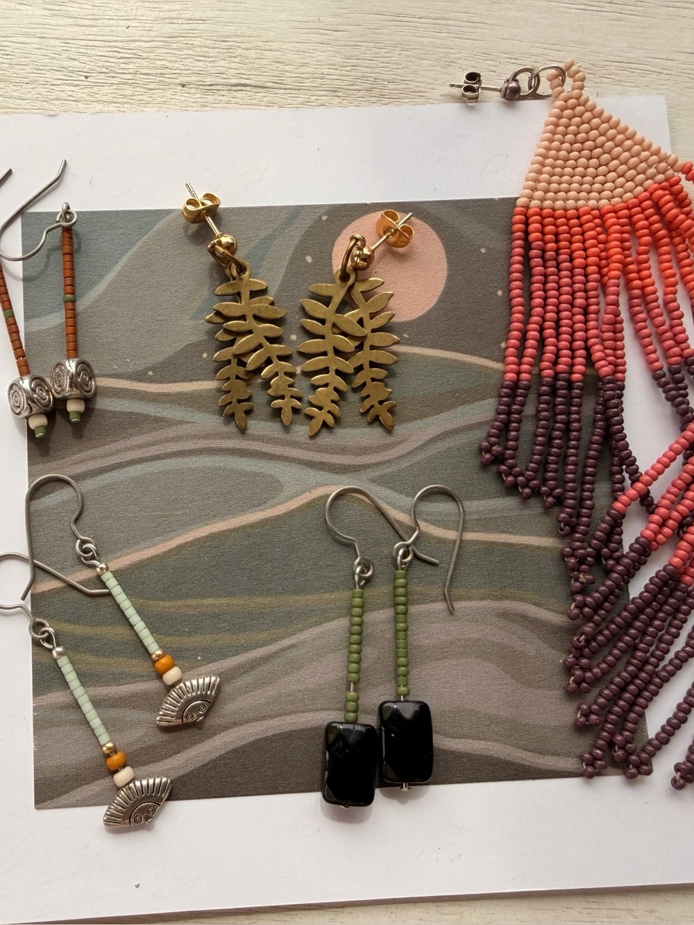 Handmade Beaded Dangle Earrings - collection/ 5 pair